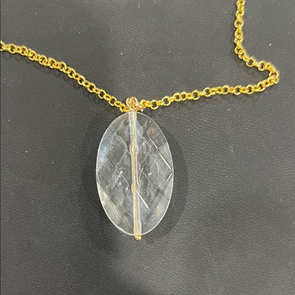 Gold Chain Necklace with Clear Oval Pendant - Picture 2 of 5